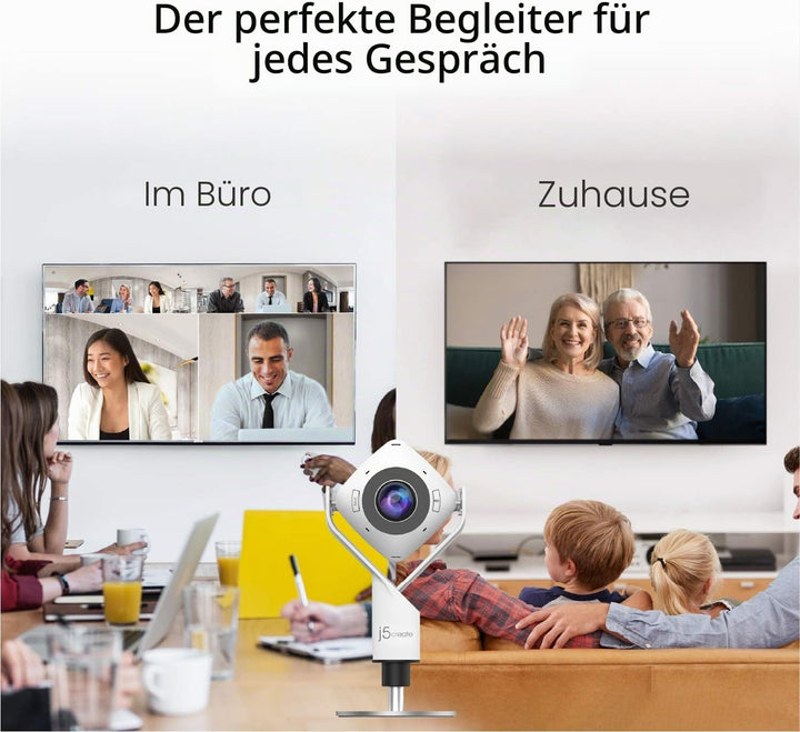 j5create 360-Grad Webcam - 1080P HD-Videokonferenzkamera mit eingebautem High-Fidelity Mikrofon, USB