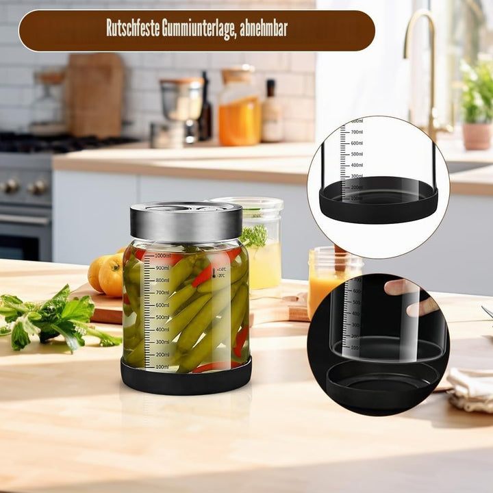 Fermentierglas mit Deckel, 1l Gärglas mit Entlüftungsventil, Fermentiergläser mit Gärventil, Gärglas