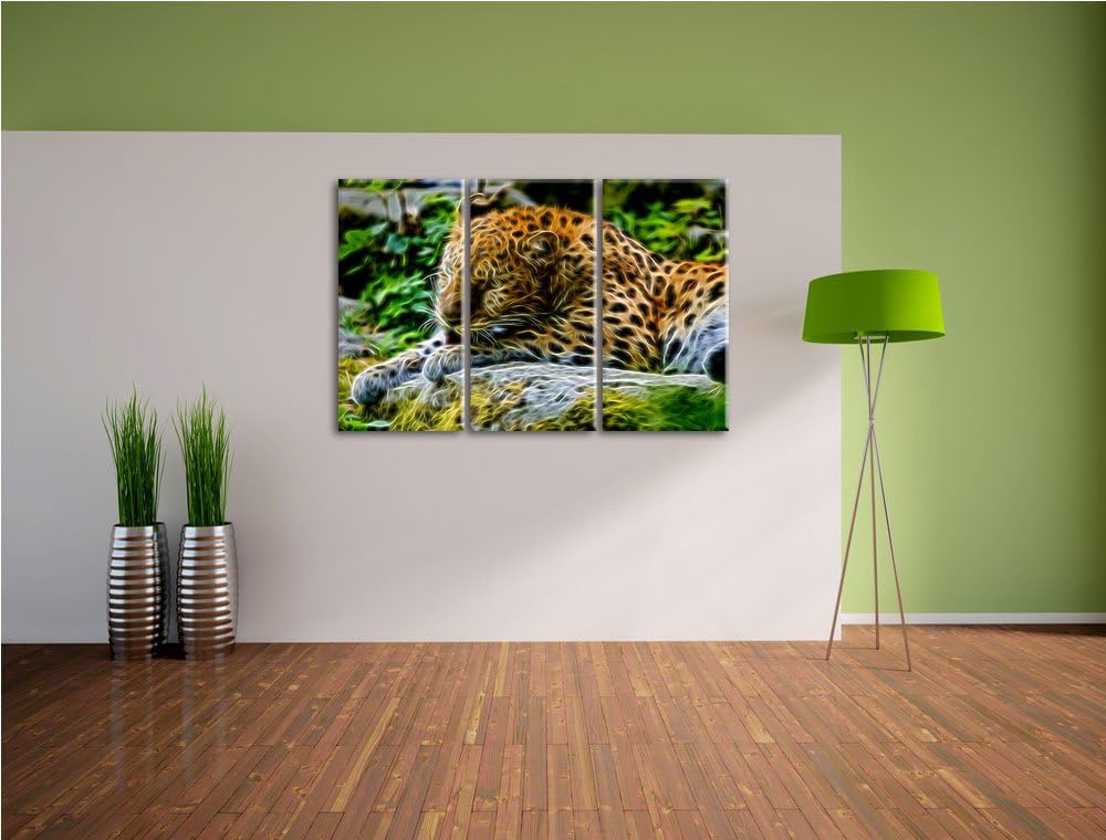 prächtiger Leopard beim Putzen Spezial 3-Teiler Leinwandbild 120x80 Bild auf Leinwand, XXL riesige B