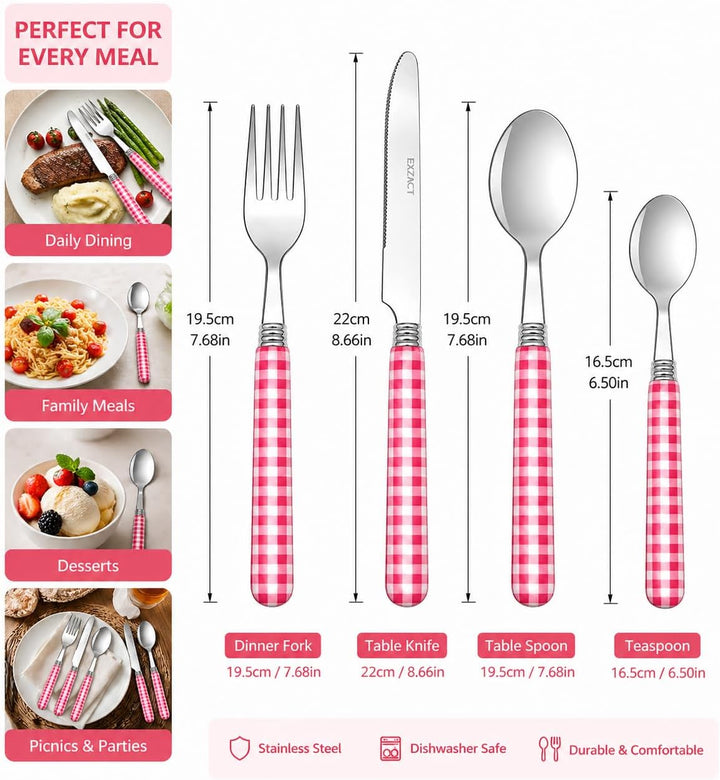 EXZACT Color Edelstahl-Besteck Set 24 Stück - 6 x Tafelgabeln, 6 x Tafelmesser, 6 x Abendessen Löffe