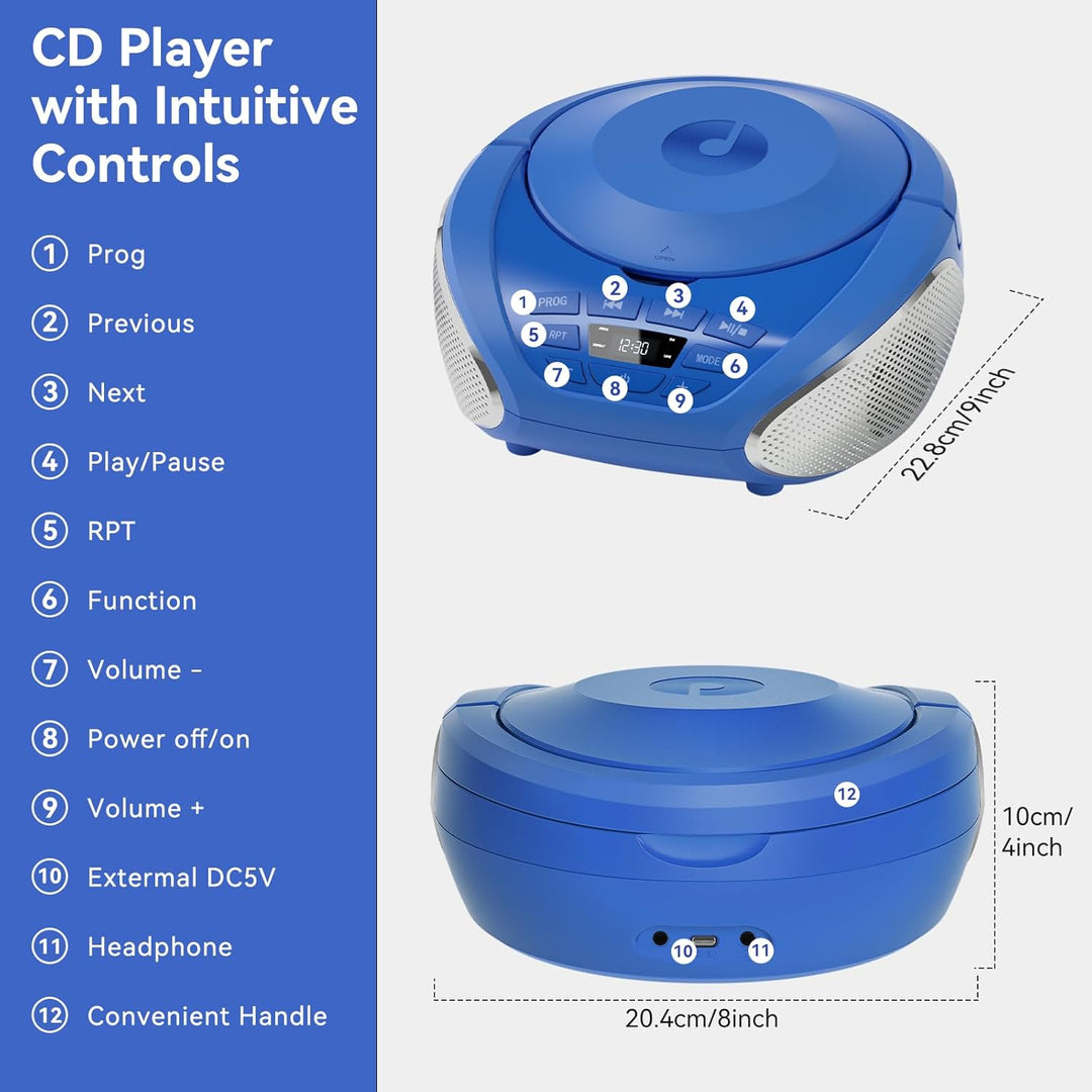 Gueray CD Player Tragbar Boombox Radio mit CD-Player CD Spieler mit Lautsprecher Display Unterstützu