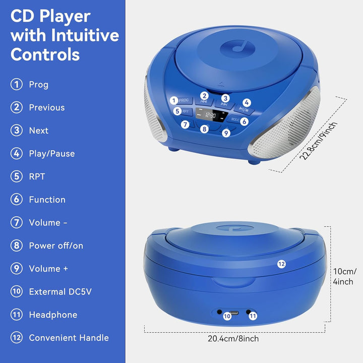 Gueray CD Player Tragbar Boombox Radio mit CD-Player CD Spieler mit Lautsprecher Display Unterstützu