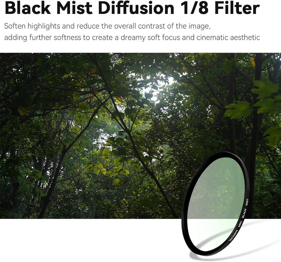 7artisans Black Mist Filter 1/8 Aluminiumlegierung, natürlicher weicher Diffusor-Effekt, weicher Fok