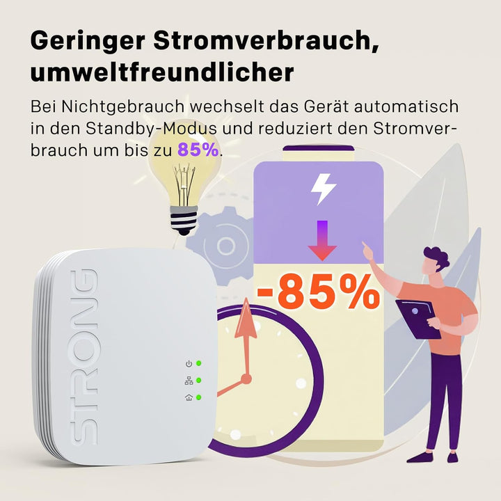 STRONG Powerline 600 KIT Mini mit 600 Mbits/s, Reichweite von 300m, 1x LAN Anschluss PowerLAN-Adapte