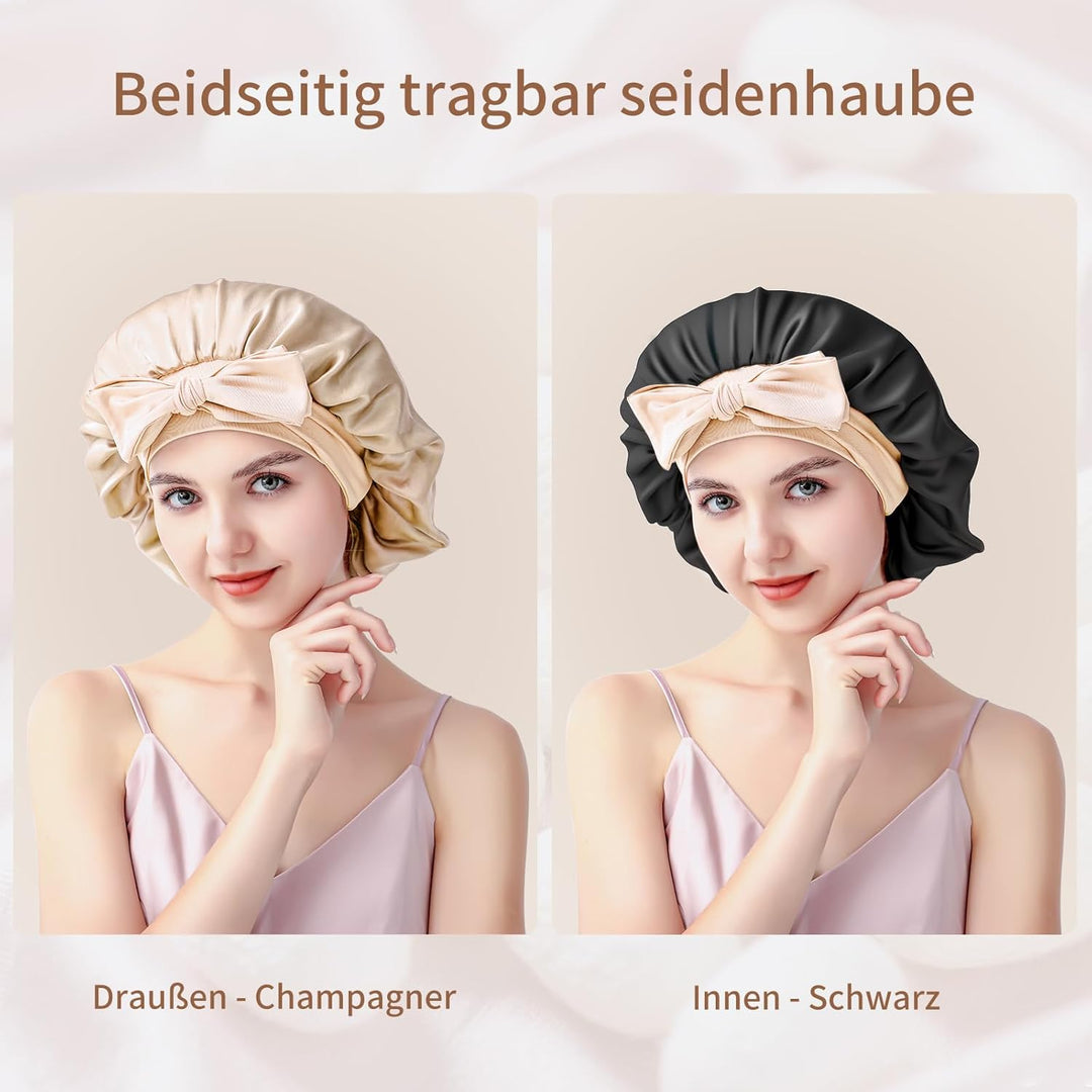 Seidenhaube zum Schlafen, 100% Maulbeerseide Haarhaube, 22 Momme Doppellagig Beidseitig Nutzbar, Sch