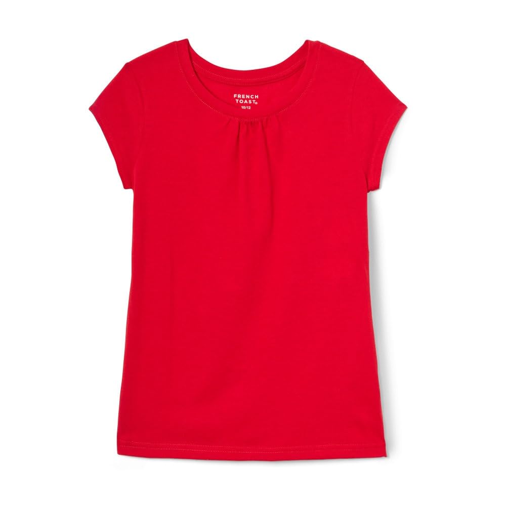 French Toast Girls' Short Sleeve Crew Neck Tee,Red,5