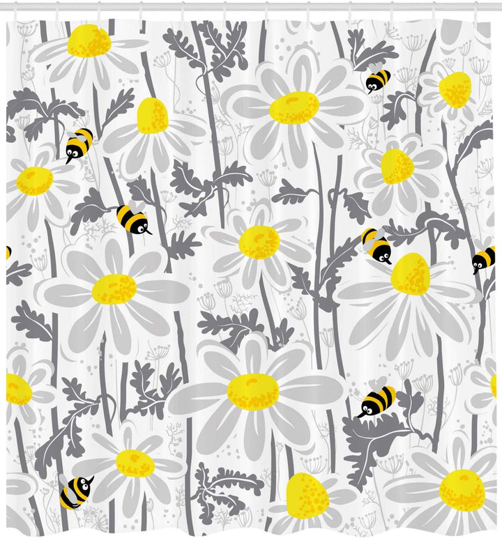 ABAKUHAUS Blumen Duschvorhang, Daisy Blatt Spring Time, Stoffliches Gewebe Badezimmerdekorationsset