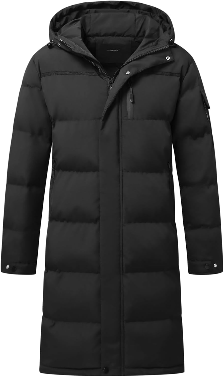 Allthemen Daunenmantel Herren Winter Lange Steppmantel mit Kapuze Warm Wintermantel Winterparka S #8