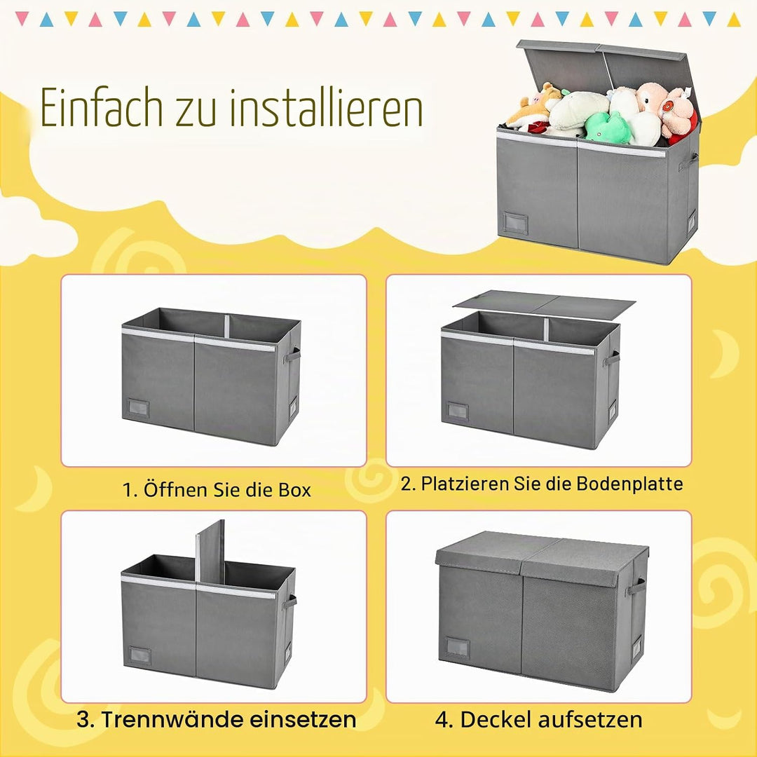 Aufbewahrungsbox mit Deckel, Grau, 72L, 60 x 31 x 38 cm | Extra Gross, Faltbar, Mit Griffen, Mit Tre