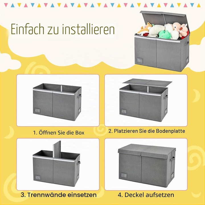Aufbewahrungsbox mit Deckel, Grau, 72L, 60 x 31 x 38 cm | Extra Gross, Faltbar, Mit Griffen, Mit Tre