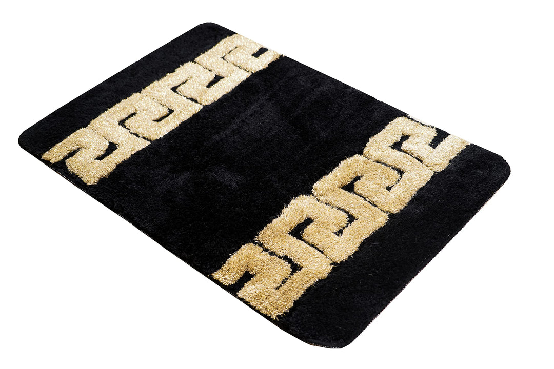 Luxus Badematte Badezimmerteppich Duschmatte Badvorleger in schwarz gold griechisches Mäander Muster