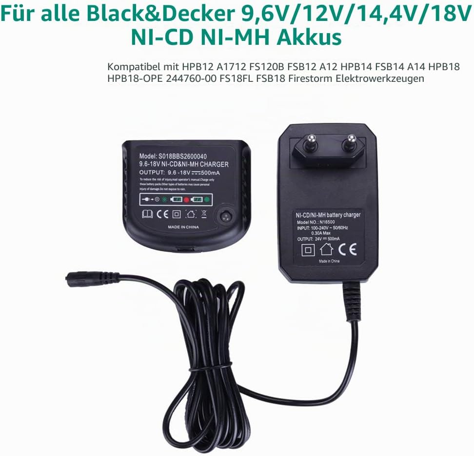 NI-Cd NI-MH Akkuladegerät für Black &amp; DeckerA12, A12-XJ, A12EX, A1712, FS120B, FSB12 HPB18-OPE HPB18