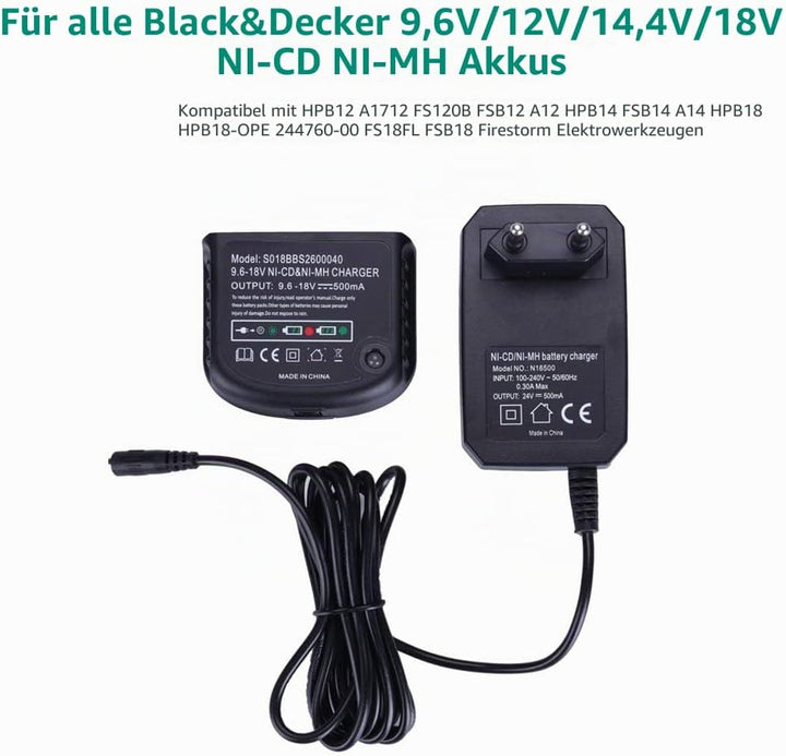 NI-Cd NI-MH Akkuladegerät für Black &amp; DeckerA12, A12-XJ, A12EX, A1712, FS120B, FSB12 HPB18-OPE HPB18