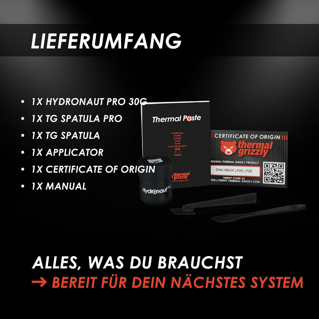 Thermal Grizzly Hydronaut Pro - 30g Wärmeleitpaste - silikonfrei, herausragende Wärmeleitfähigkeit u