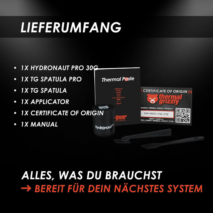 Thermal Grizzly Hydronaut Pro - 30g Wärmeleitpaste - silikonfrei, herausragende Wärmeleitfähigkeit u