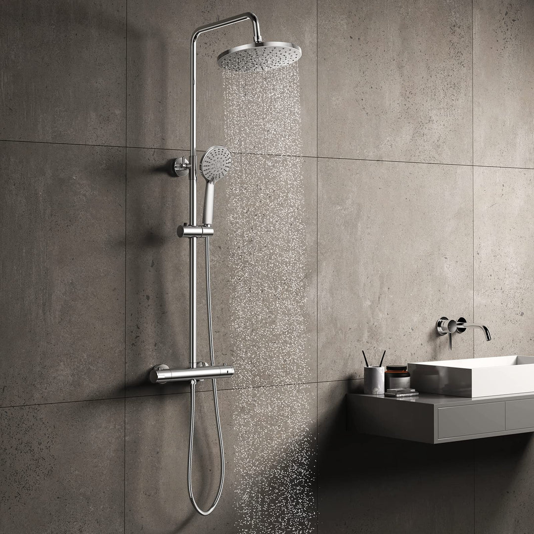 KOMIRO Duschsystem mit Thermostat, Duscharmatur mit Thermostat, 23 x 23 cm Regendusche, 5 Strahlarte
