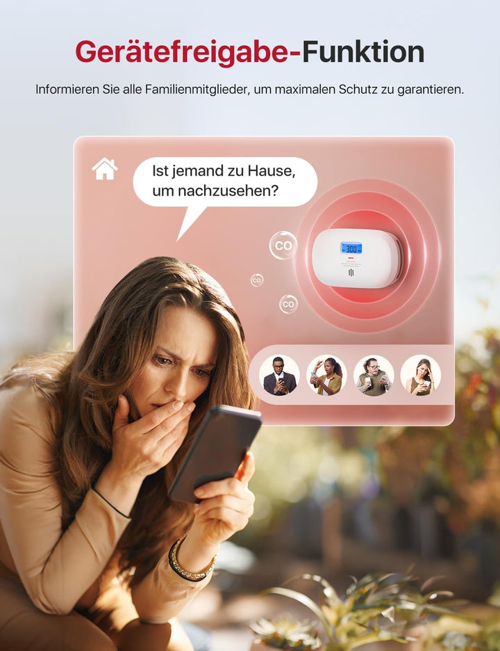 X-Sense Smart Kohlenmonoxid Melder XC0C-iR, Stummschaltung per App, CO Melder mit LCD-Digitalanzeige