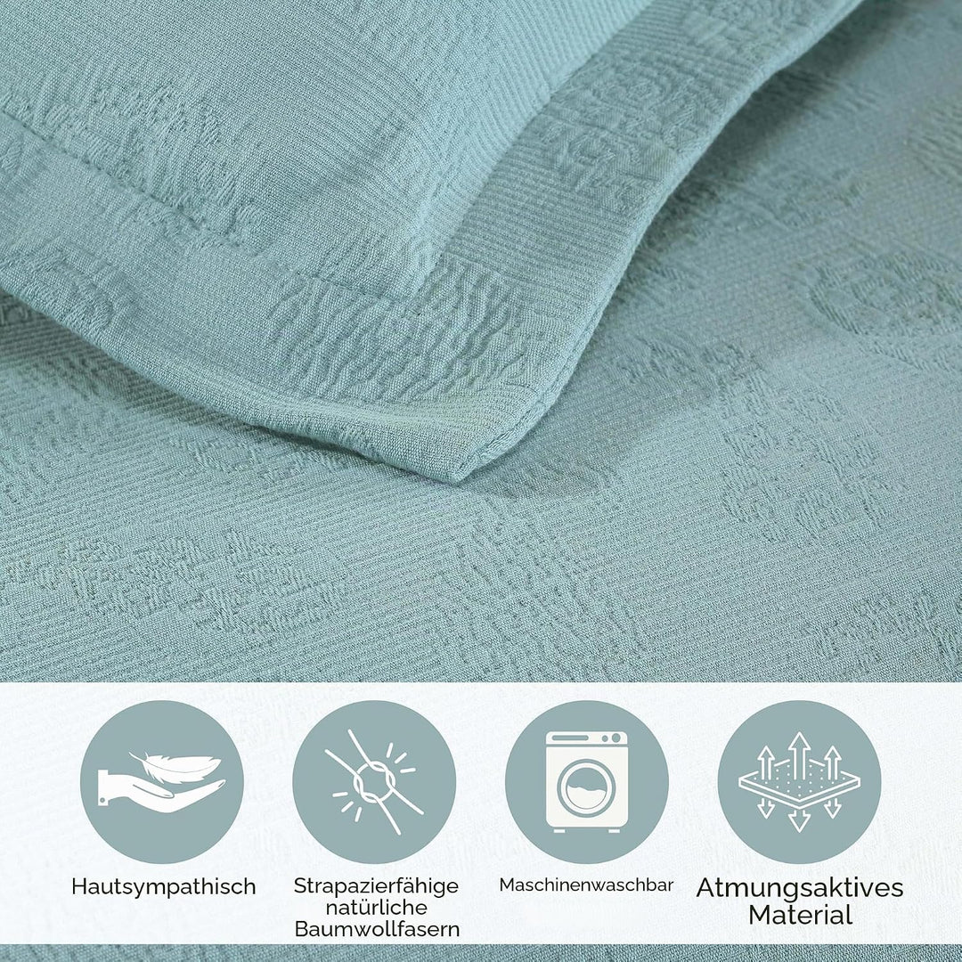 Superior Paisley Jacquard Matelassé Tagesdecke Baumwolle mit passenden Kissenbezügen, Doppelbett, Aq
