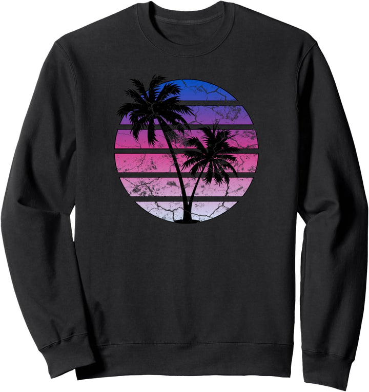 Distressed Synthwave Sunset Palmen-Silhouette Sweatshirt