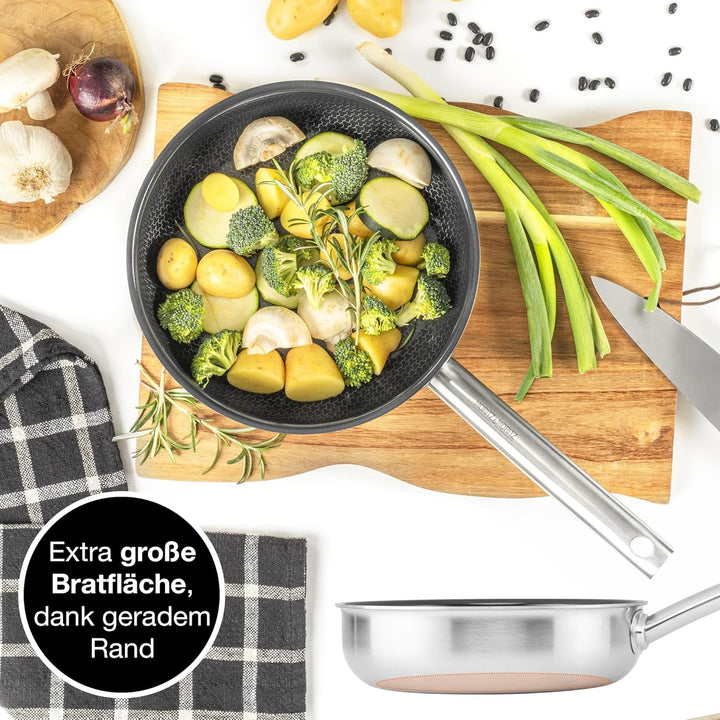 Moritz & Moritz Edelstahlpfanne Wabenstruktur 24cm mit Keramikbeschichtung der neuesten Generation -