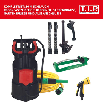 T.I.P. Tauchdruckpumpe - Regenfasspumpe Komplettset (3.200 l/h Fördermenge, bis 1 mm Flachabsaugend,