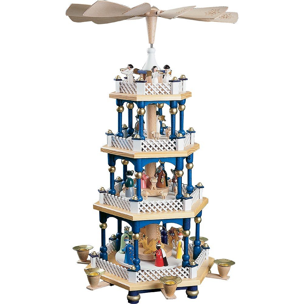 Weihnachtspyramide Christi Geburt, 3-stöckig, 54 cm hoch, original Erzgebirge