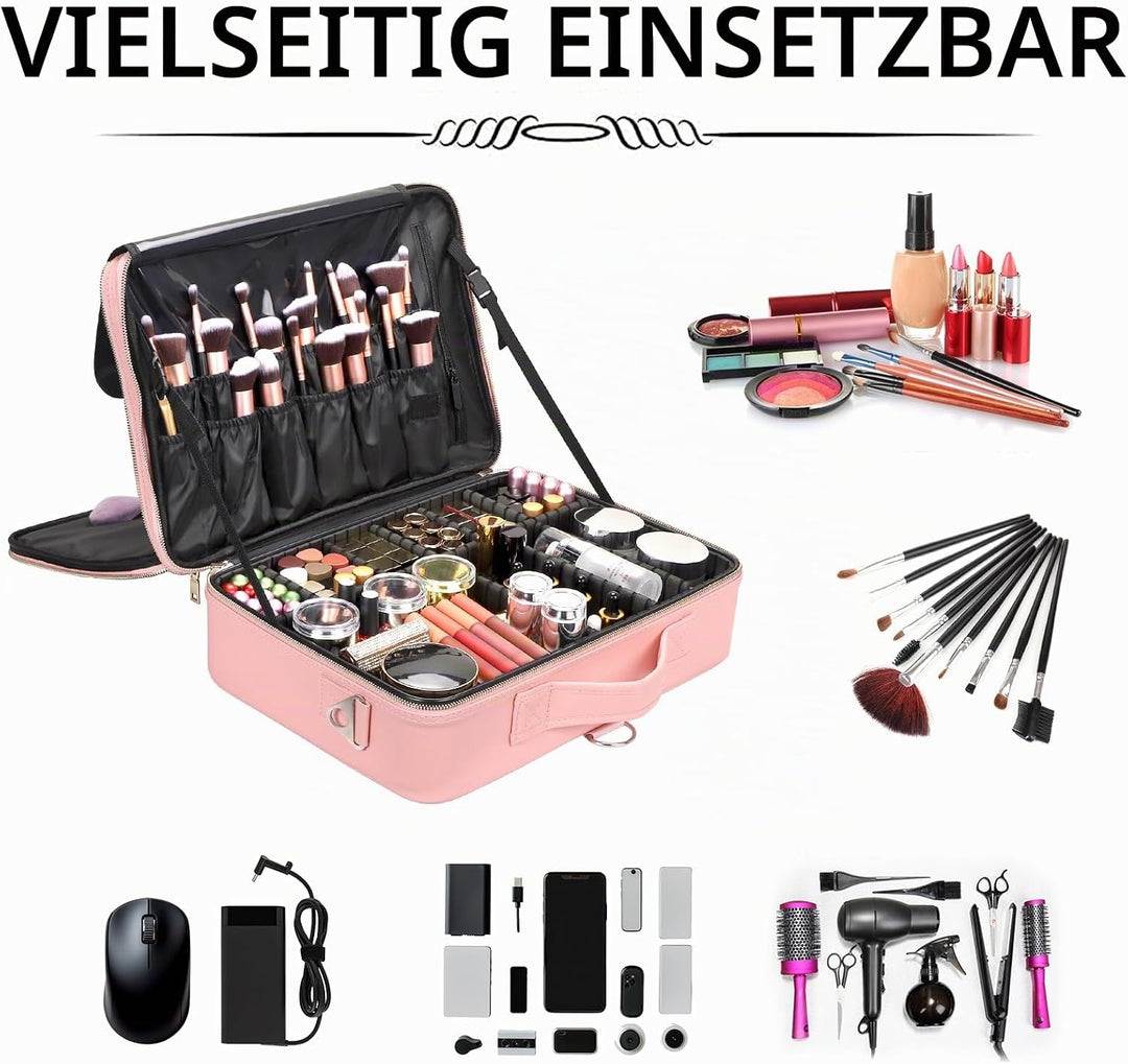 Kosmetiktasche, 3 Lagen Grosse Kapazität Professionelle PU Leder Make Up Organizer Tasche wasserdich