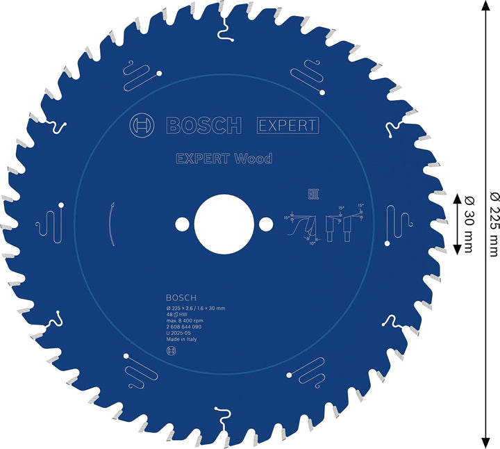 Bosch Professional 1x Kreissägeblatt Expert for Wood (Holz, Sägeblatt Ø 225 x 30 x 2,6 mm, 48 Zähne,
