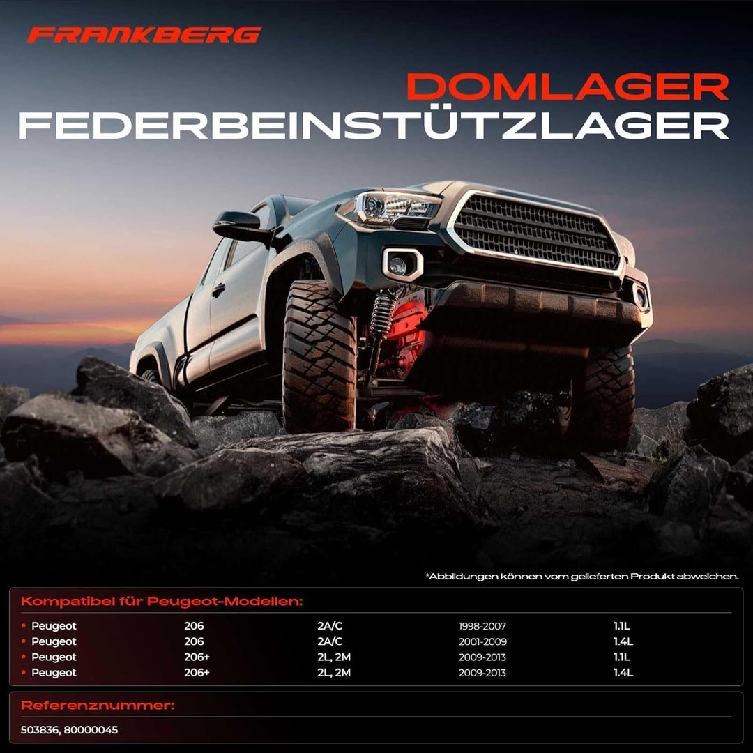 Frankberg Domlager Federbeinstützlager Vorne Links Kompatibel mit 206 2A/C 206+ 2L 2M 1.1L 1.4L 1998