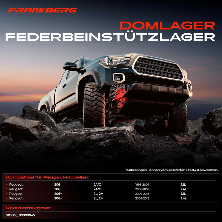 Frankberg Domlager Federbeinstützlager Vorne Links Kompatibel mit 206 2A/C 206+ 2L 2M 1.1L 1.4L 1998