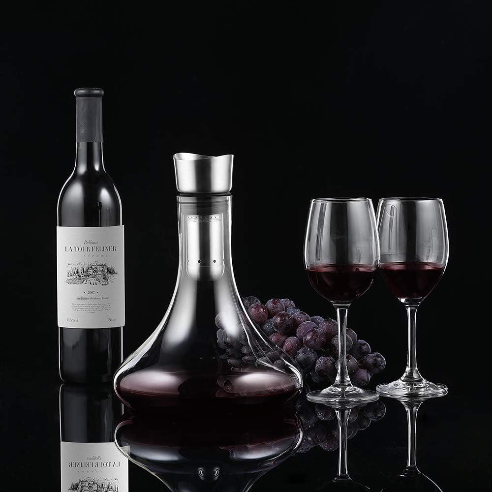 glastal Wein Dekanter Kristallglas Dekantierer mit Eingebautem Aerator Belüften und Filtern, Tropffr