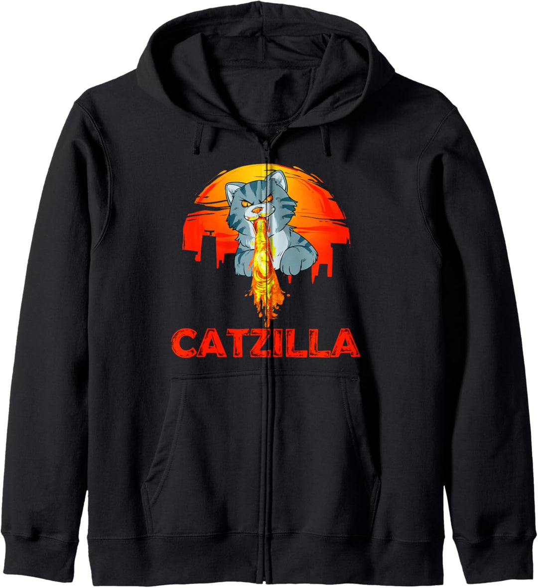 Catzilla Kätzchen Feuer Katze Monster Tokio Brennt Drachen Kapuzenjacke
