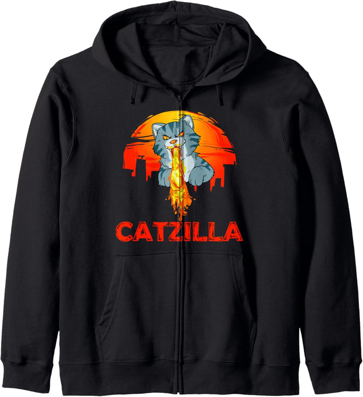 Catzilla Kätzchen Feuer Katze Monster Tokio Brennt Drachen Kapuzenjacke