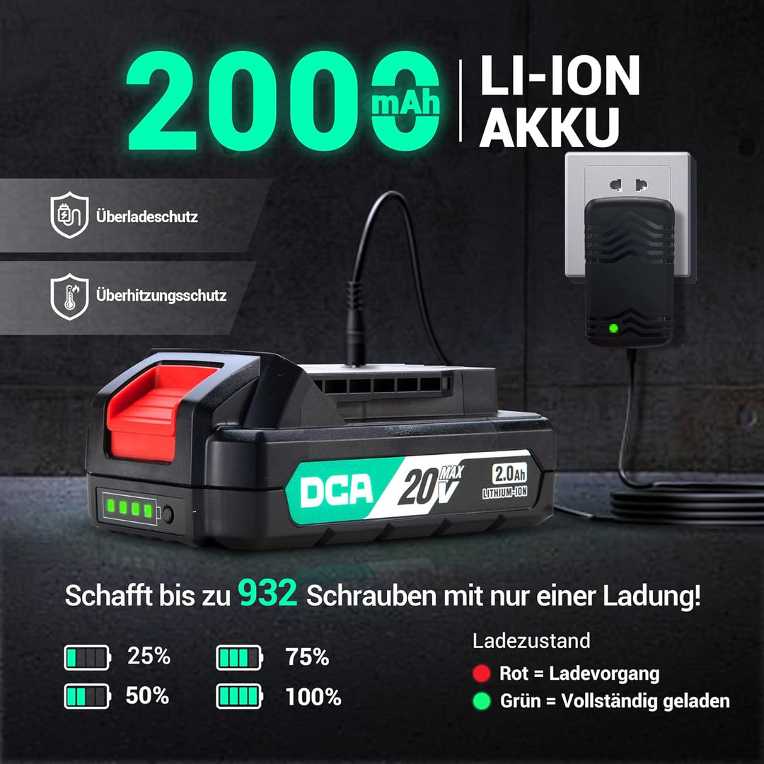DCA 20V Bürstenloser Akku-Schlagbohrschrauber, 55Nm max. Drehmoment, 13mm Metallbohrfutter, 18+1+1 D