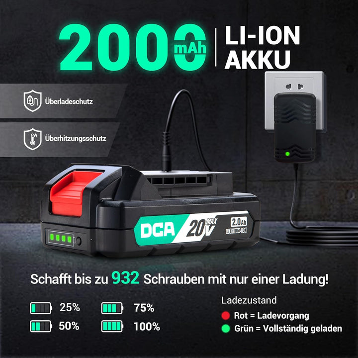 DCA 20V Bürstenloser Akku-Schlagbohrschrauber, 55Nm max. Drehmoment, 13mm Metallbohrfutter, 18+1+1 D