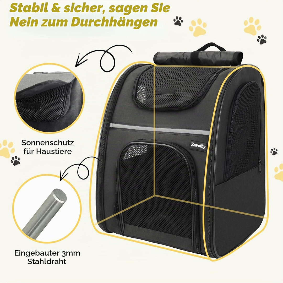 Zavothy Haustier Rucksack für Katzen und Hunde, Tragbar und Faltbar, mit Netzfenster und Gepolsterte