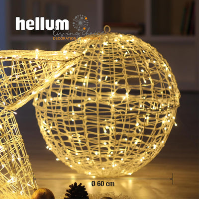 hellum LED Metal-Ball gross, 130 LED, warmweisse, 60 cm Ø, Outdoor IP44 Aussen-Transformator, 5 m Zu