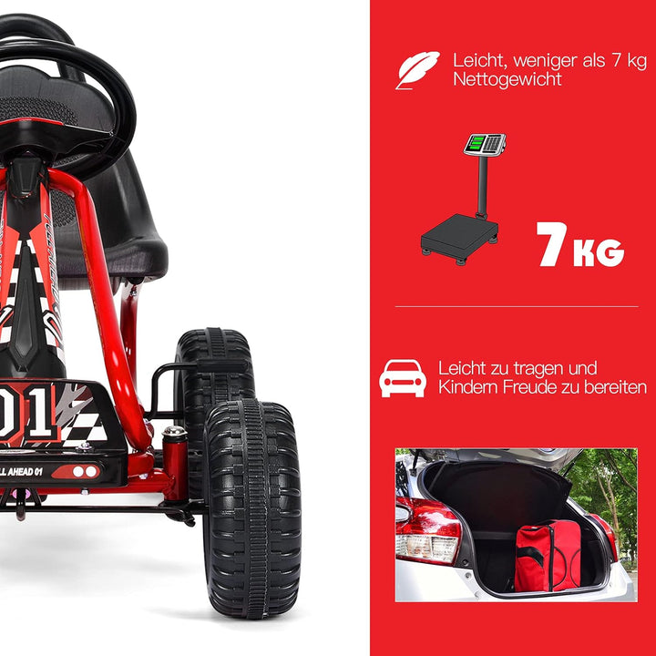 GOPLUS Gokart mit verstellbarem Sitz, Tretauto mit Handbremse und geschlossener Kettenabdeckung, Vor