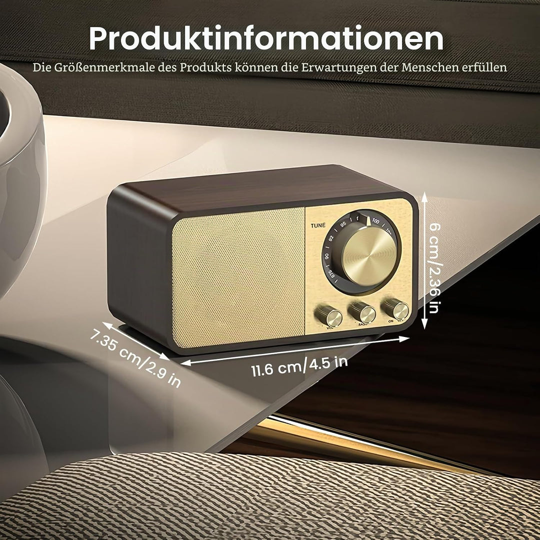 Retro Radio mit Bluetooth, Nostalgie Radio Klein, Bluetooth Radio Retro, 5 Watt Lautsprecher, Vintag