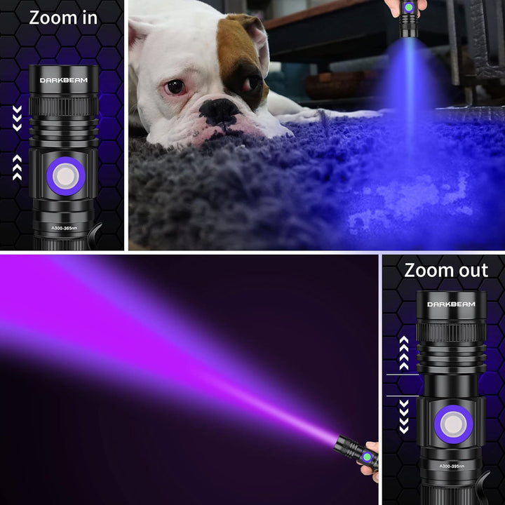 DARKBEAM UV Taschenlampe Schwarzlicht 365nm & 395nm Wiederaufladbare, Woodsche Lampe USB Schwarzlich