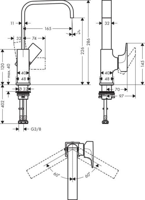 hansgrohe Wasserhahn Metropol, wassersparende Armatur mit Komfort-Höhe 230mm mit Push-Open Ablaufgar