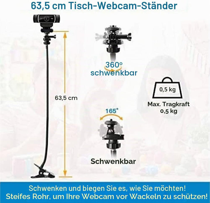 Faderr Webcam-Ständer, verbesserter flexibler Schwanenhals-Webcam-Arm, Kameraklemme Schwanenhals-Stä