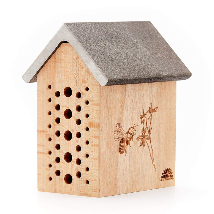 Die Stadtgärtner – Bienchenhotel aus Buchenholz I Wetterfestes Insektenhotel für Bienen I Naturholz-