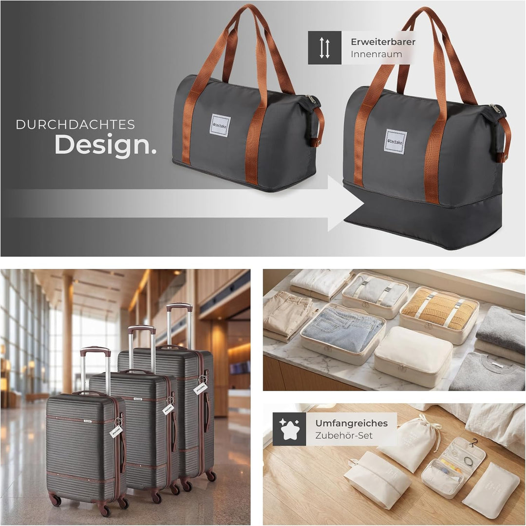 tectake® 13-TLG. Koffer Set mit Reisetasche, Koffer & Trolleys, Reisekoffer mit Rollen, Kofferset mi