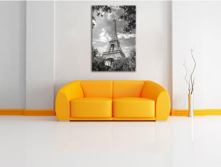 Pixxprint Eifelturm in Paris Kohle Effekt, Format: 100x70 auf Leinwand, 100x70