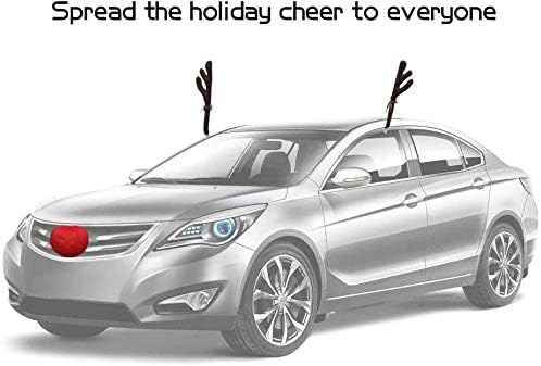 Abnaok Auto Rentier Kostüm Weihnachtsdeko, Auto Weihnachtsdeko Autokostüm Reindeer mit Rote Nase für