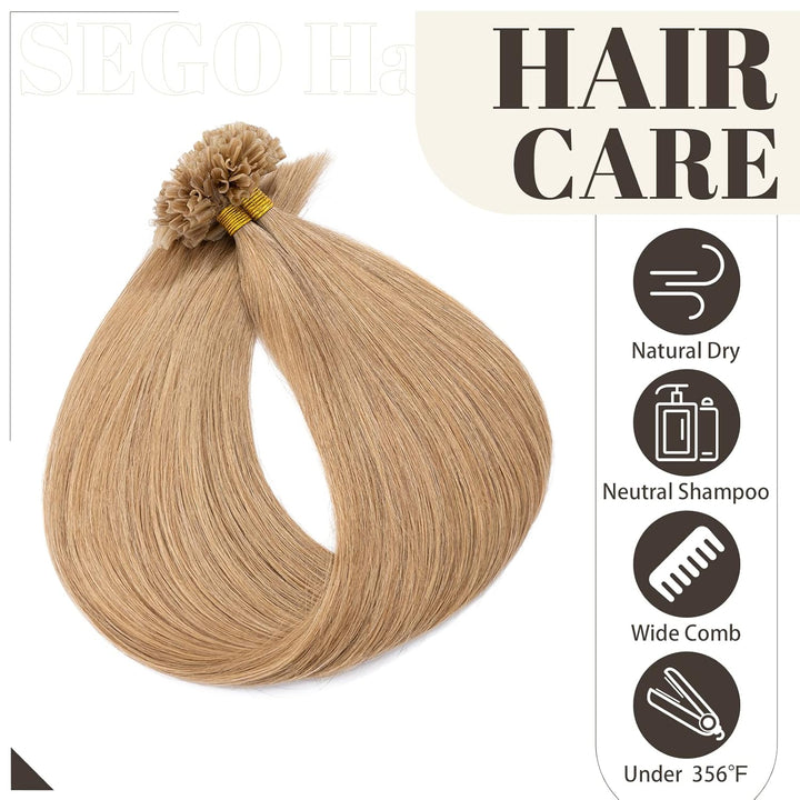 SEGO Extensions I Tip Echthaar Haarverlängerung Keratin Bondings Human Hair 100 Strähnen Gerade 45 c