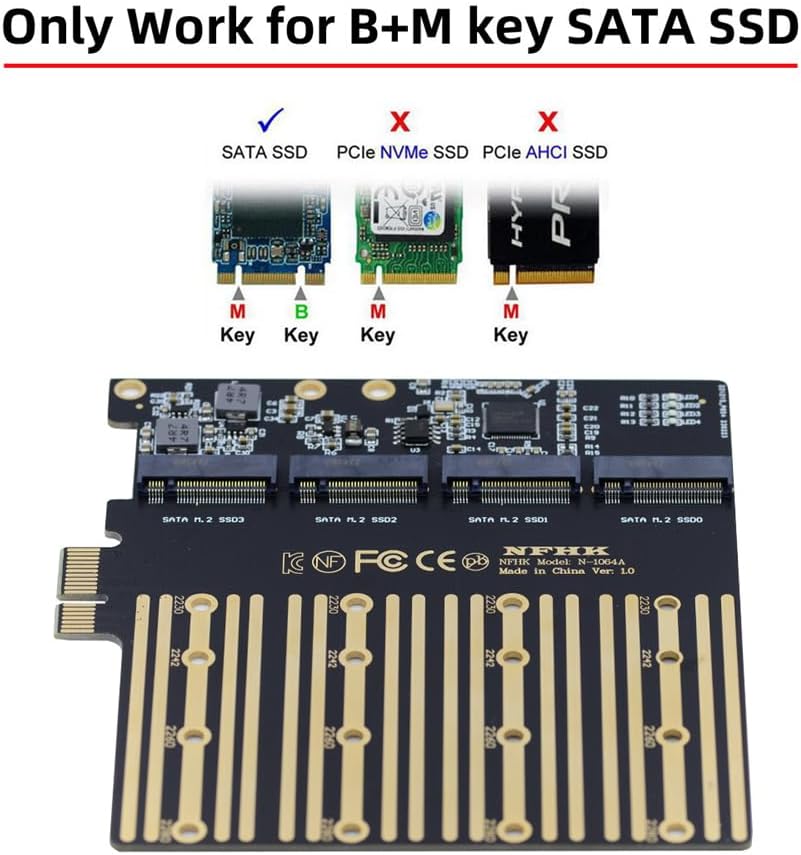 xiwai High-Speed 4 SATA NGFF Key B+M SSD auf PCI-E 1x Motherboard Desktop Adapter SSD Karte ASM1064