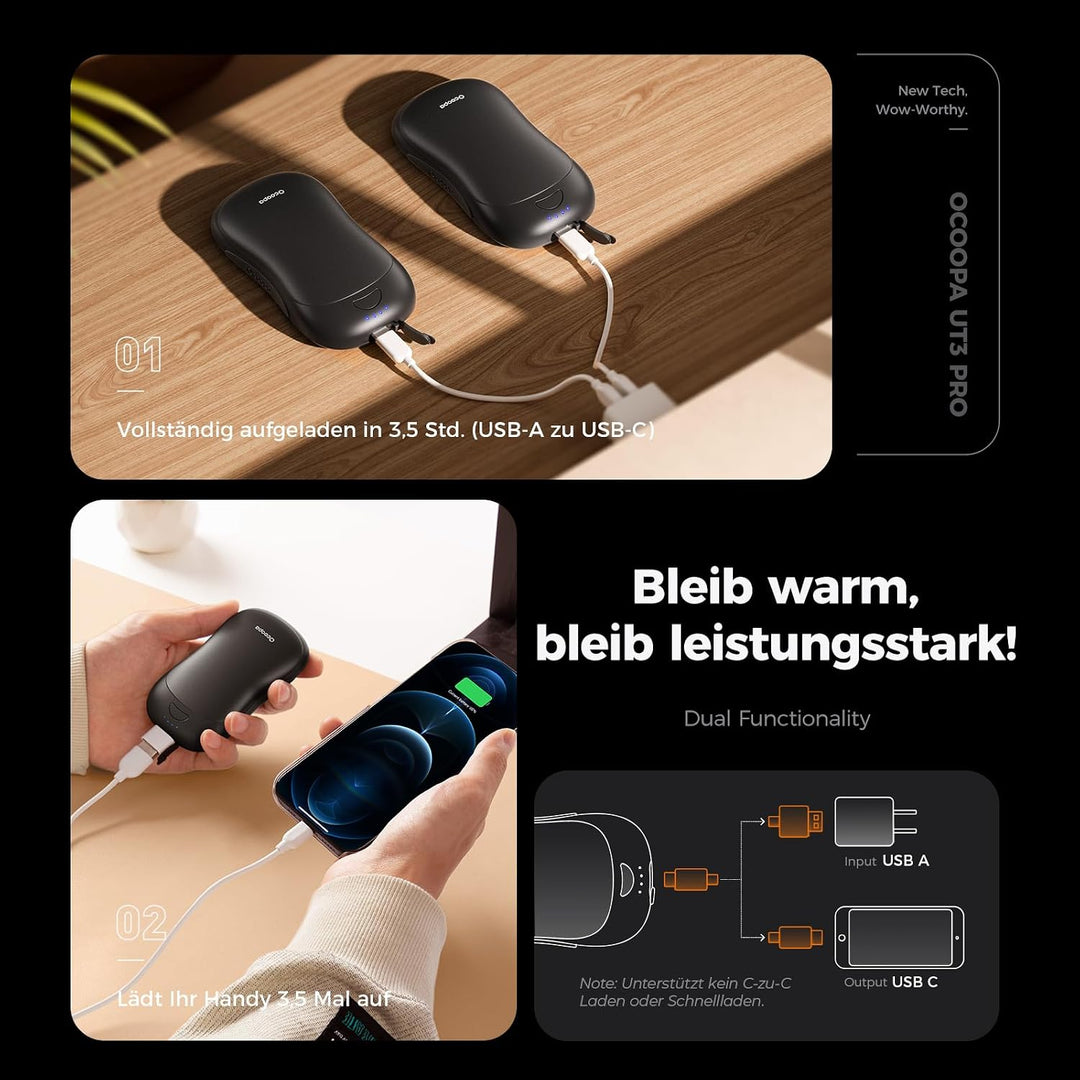 OCOOPA handwärmer elektrisch 10000 mAh Split-Magnetic 2er-Pack, 4 Heizmodi, schnelleres Aufheizen ha