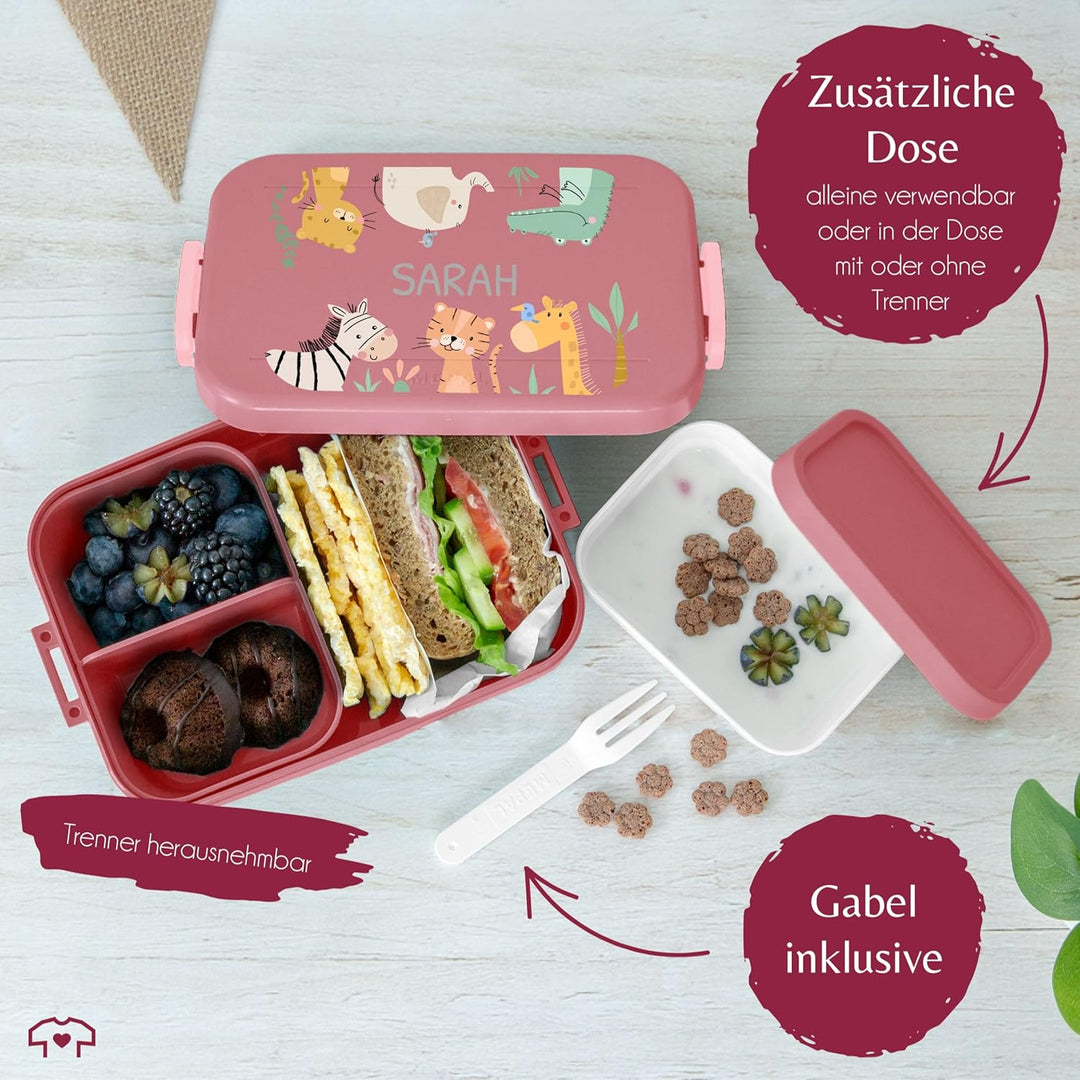 Kinder Bento Box Midi Lunchbox für Mepal Bentobox - Zootiere Afrika Tiere Elefant Zebra Tiger Giraff